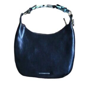 Jack French London Black Leather Shoulder Bag Expandable Purse Floral